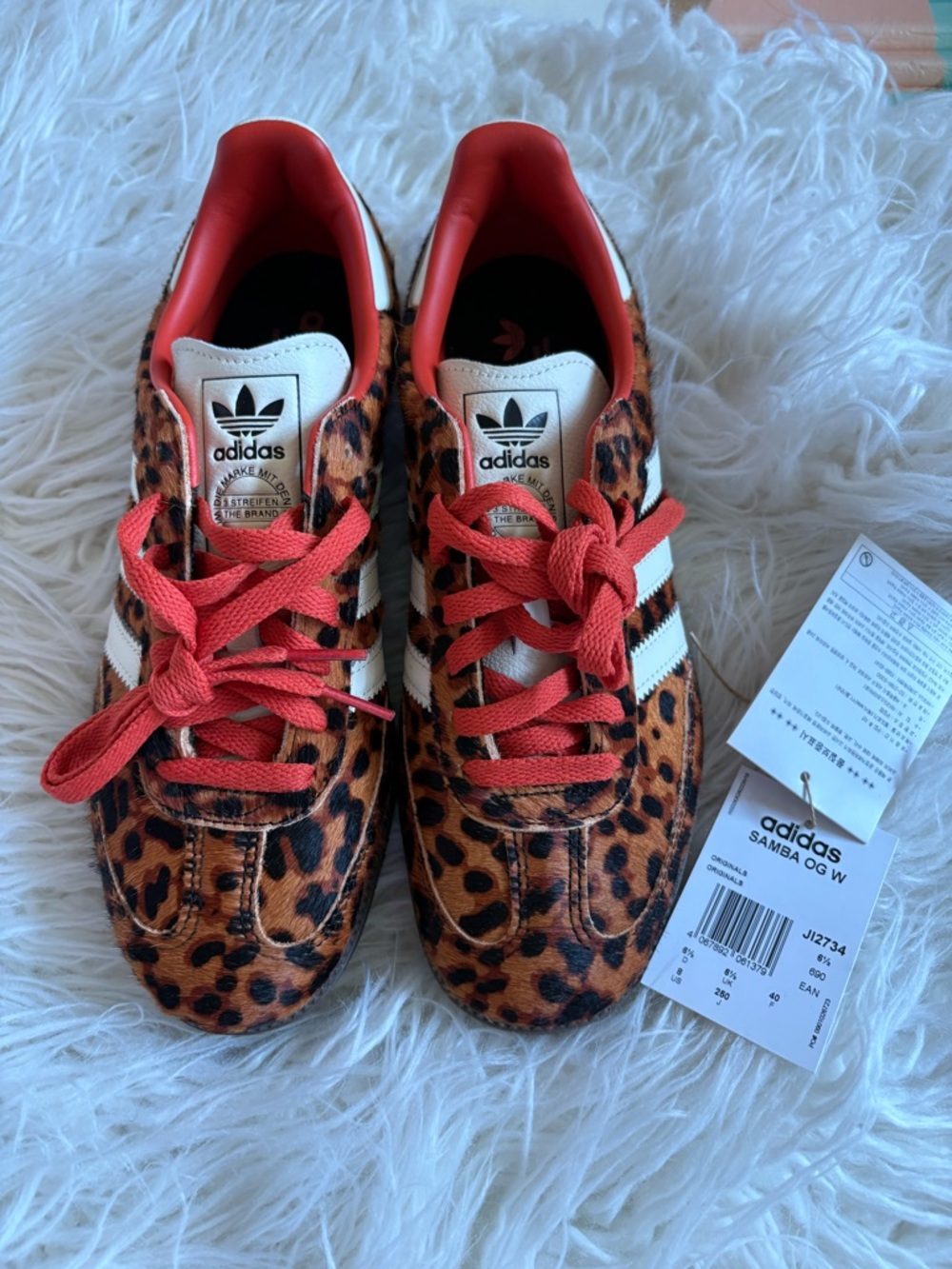 Adidas Samba OG Leopard Pony Hair Sneakers Red Laces JI2734 W 8 - Picture 4 of 9
